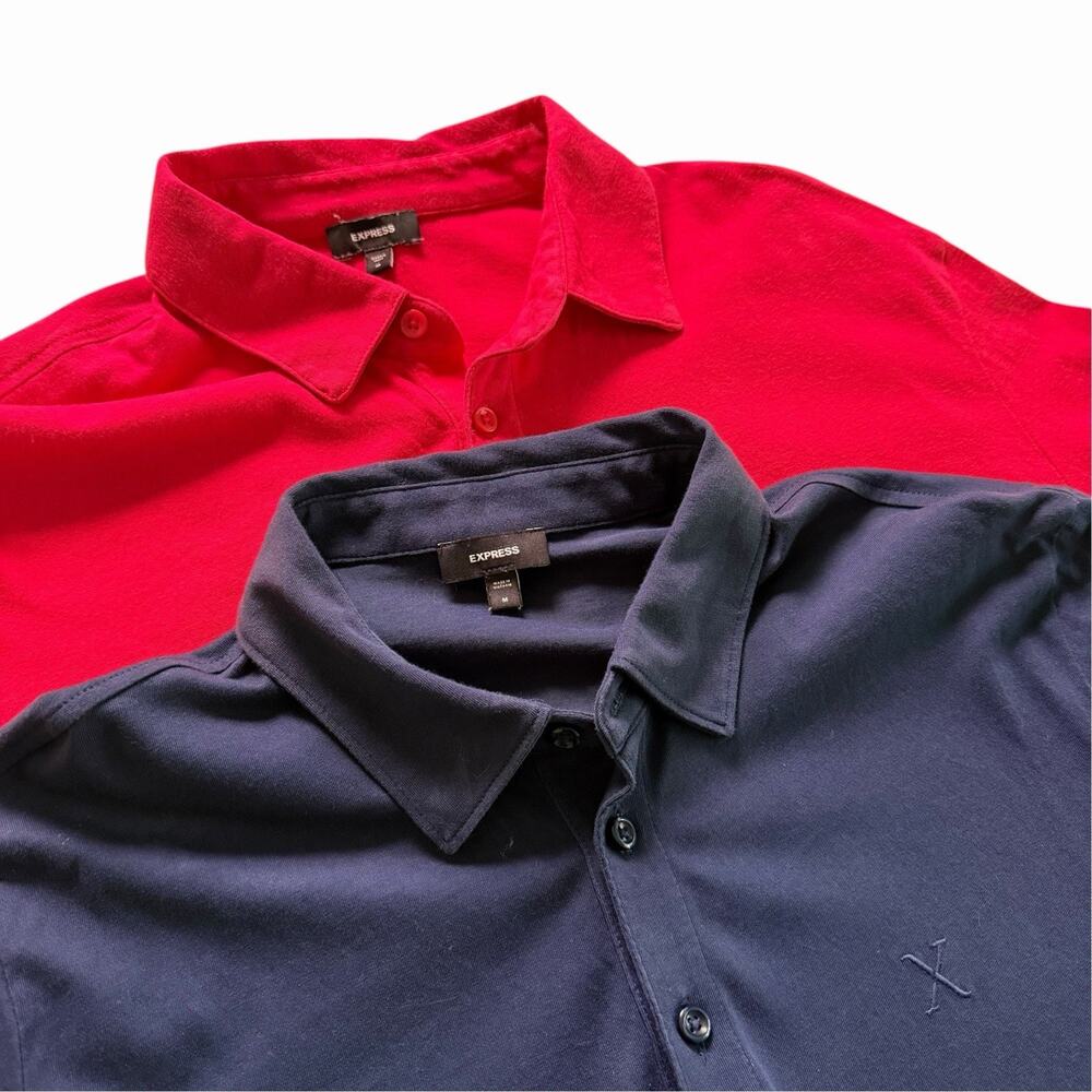 Express Mens Polo Shirts Size M Navy White Embroidered Logo Lot of 2